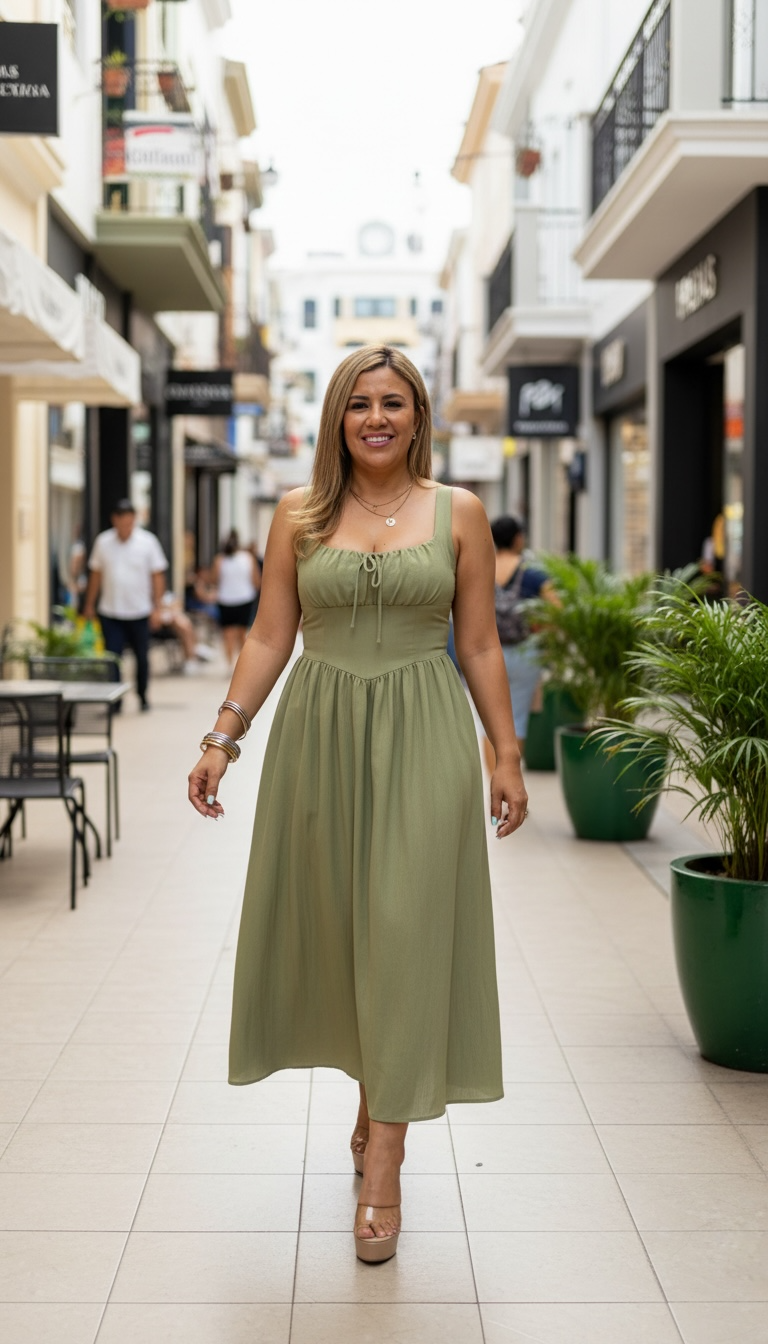 Vestido Verde de Tirantes con Nudo al Frente